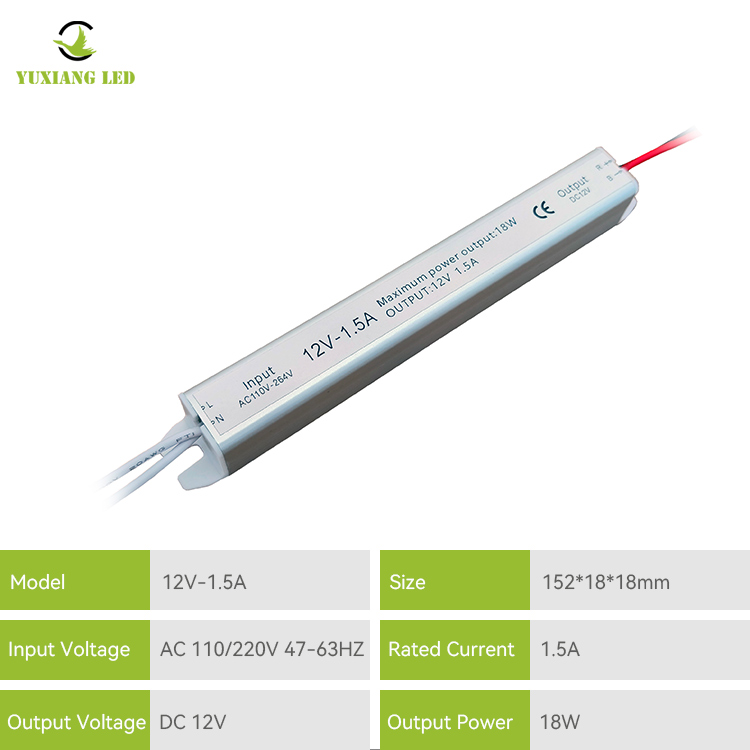 12 V, 1,5 A, 18 W, silberfarben, ultraschmal, ultradünn, ultraflaches LED-Netzteil