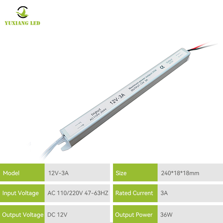 12V 3A 36W silberfarbenes, ultraschmales, ultradünnes, ultraschlankes LED-Netzteil