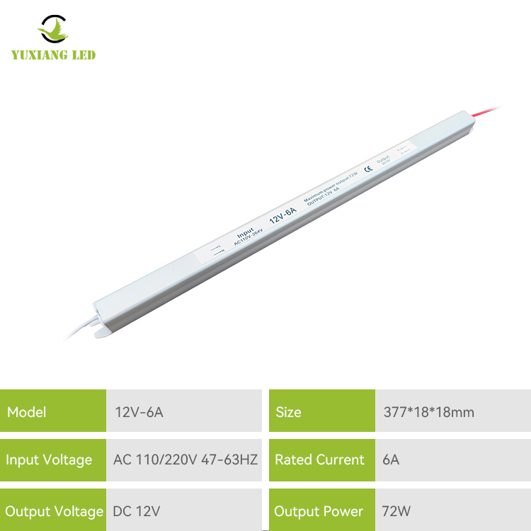 12V 6A 60W silberfarbenes, ultraschmales, ultradünnes, ultraschlankes LED-Netzteil