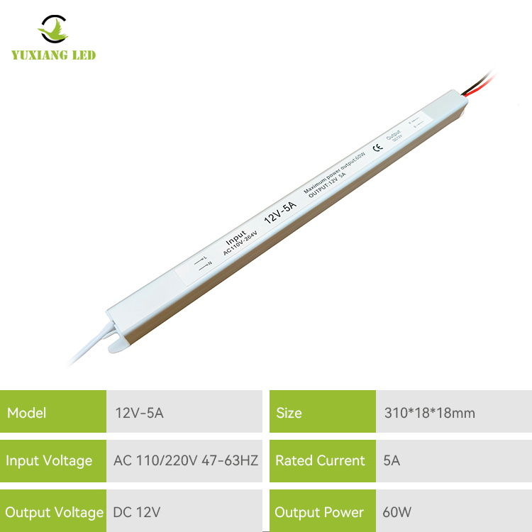 12V 5A 60W silberfarbenes, ultraschmales, ultradünnes, ultraschlankes LED-Netzteil