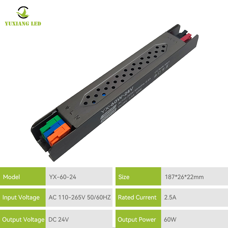 24 V 60 W LED-Netzteil, ultrafein, linear, halbklebergefüllt