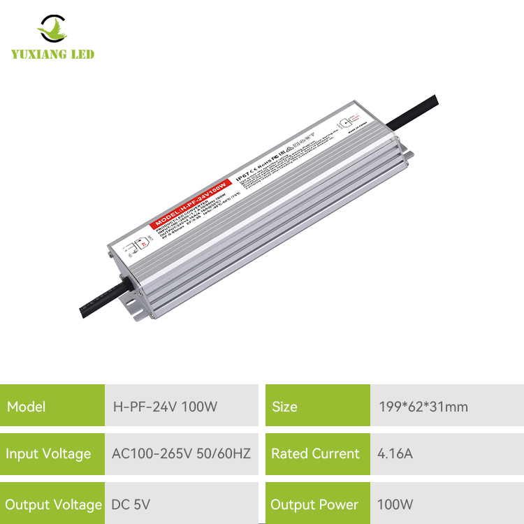 Wasserdichtes LED-Netzteil mit hohem PF, Ip67, 24 V, 100 W